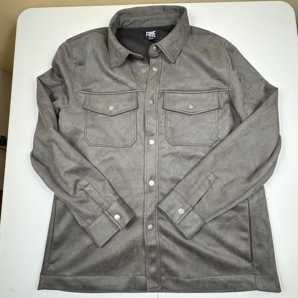 FRYE Men Gray Faux Suede‎ Trucker Shirt Jacket Snap Front Size M